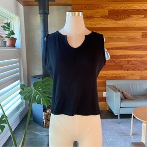 Basic Black 100% Cotton Tank No sleeve Top With V-neck